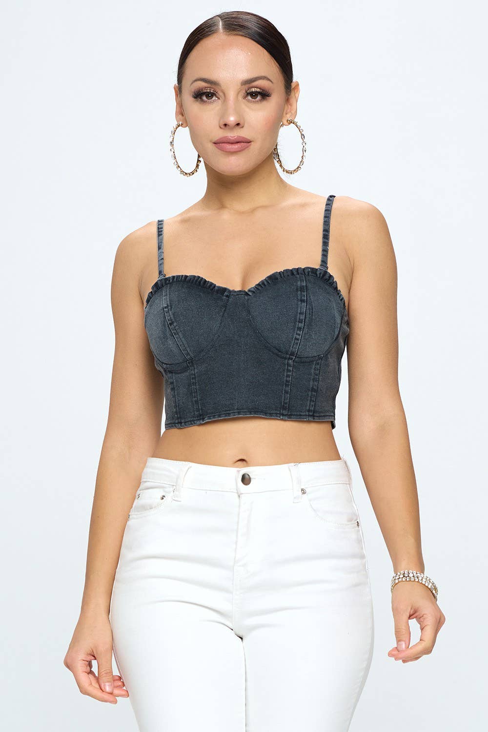 Denim Zipper Back Cropped Cami Top- OhYes Fashion