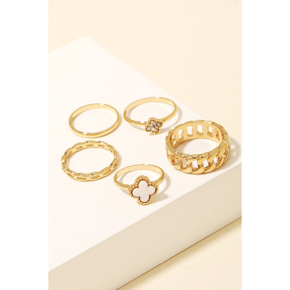 Mixed Metallic Chain Clover Band Rings -Anarchy Street