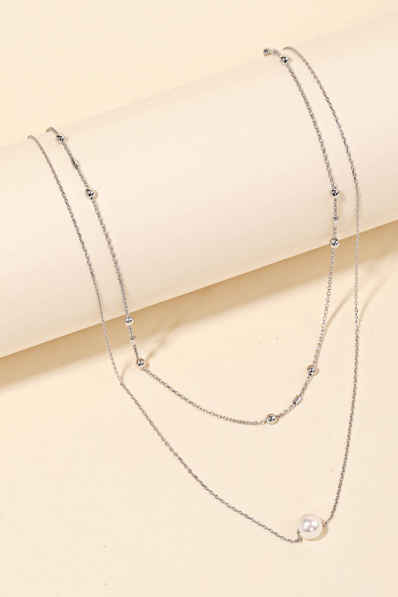 Dainty Chain Pearl Charm Layered Necklace-Anarchy Street