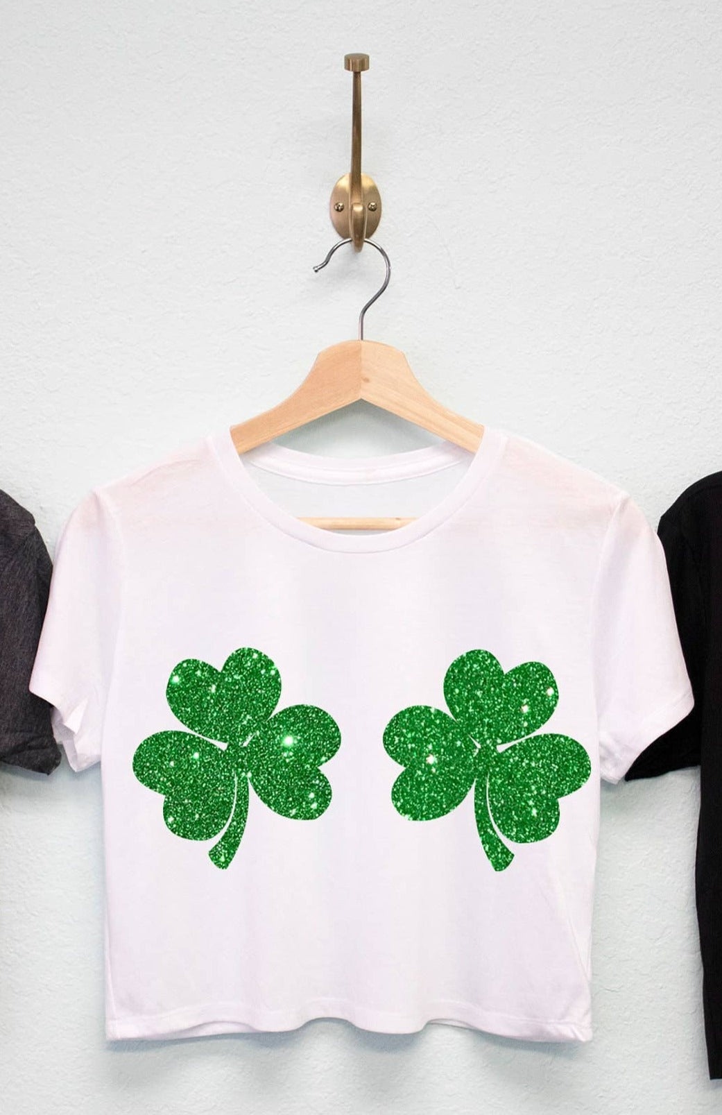 Glitter Shamrocks Bikini St Patrick's Day Shirt Cropped Tee- Nobullwoman Apparel