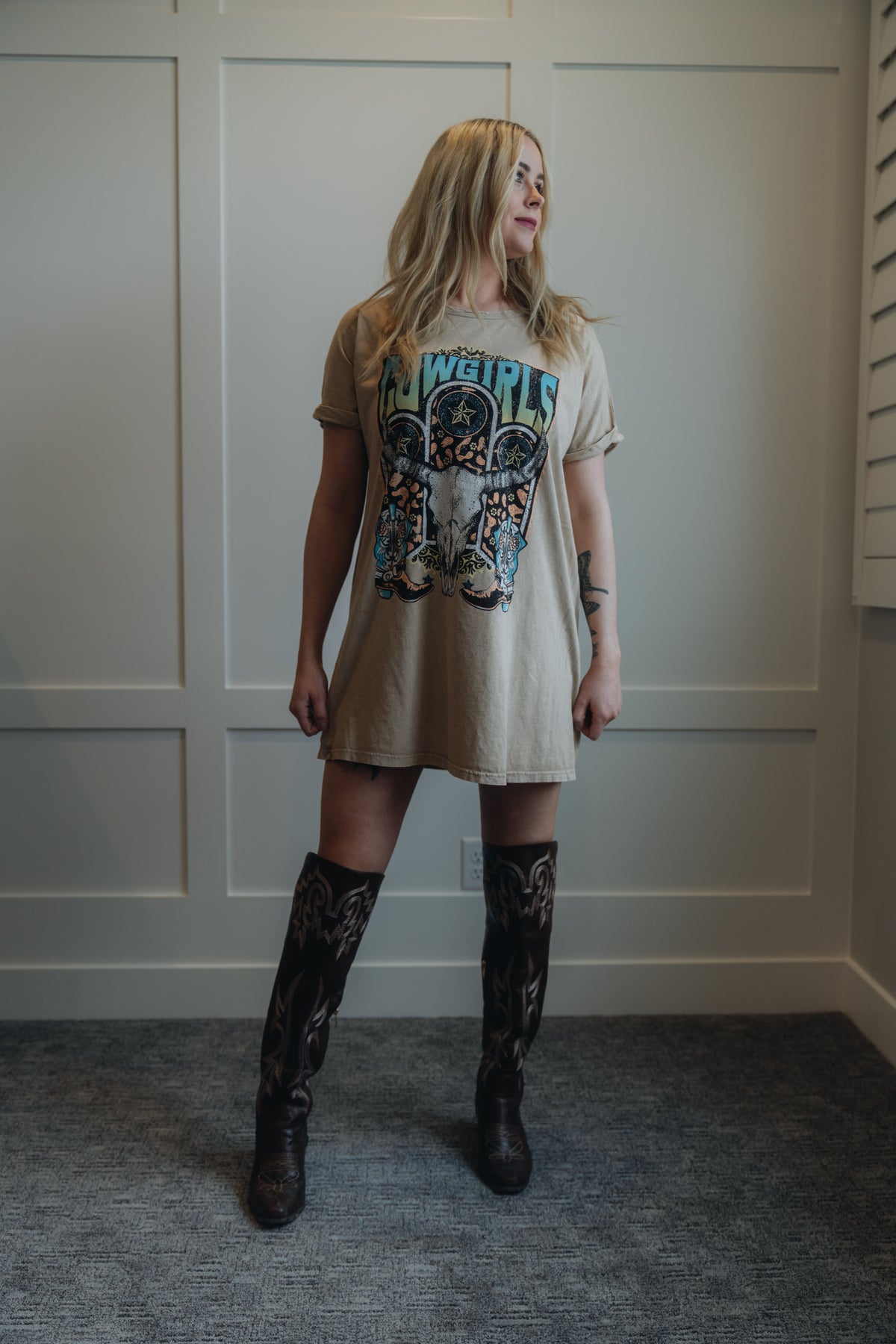 t shirt dress with cowboy boots Graphic T Shirt Dress Hrttanduv Western Wild West Western / Medium