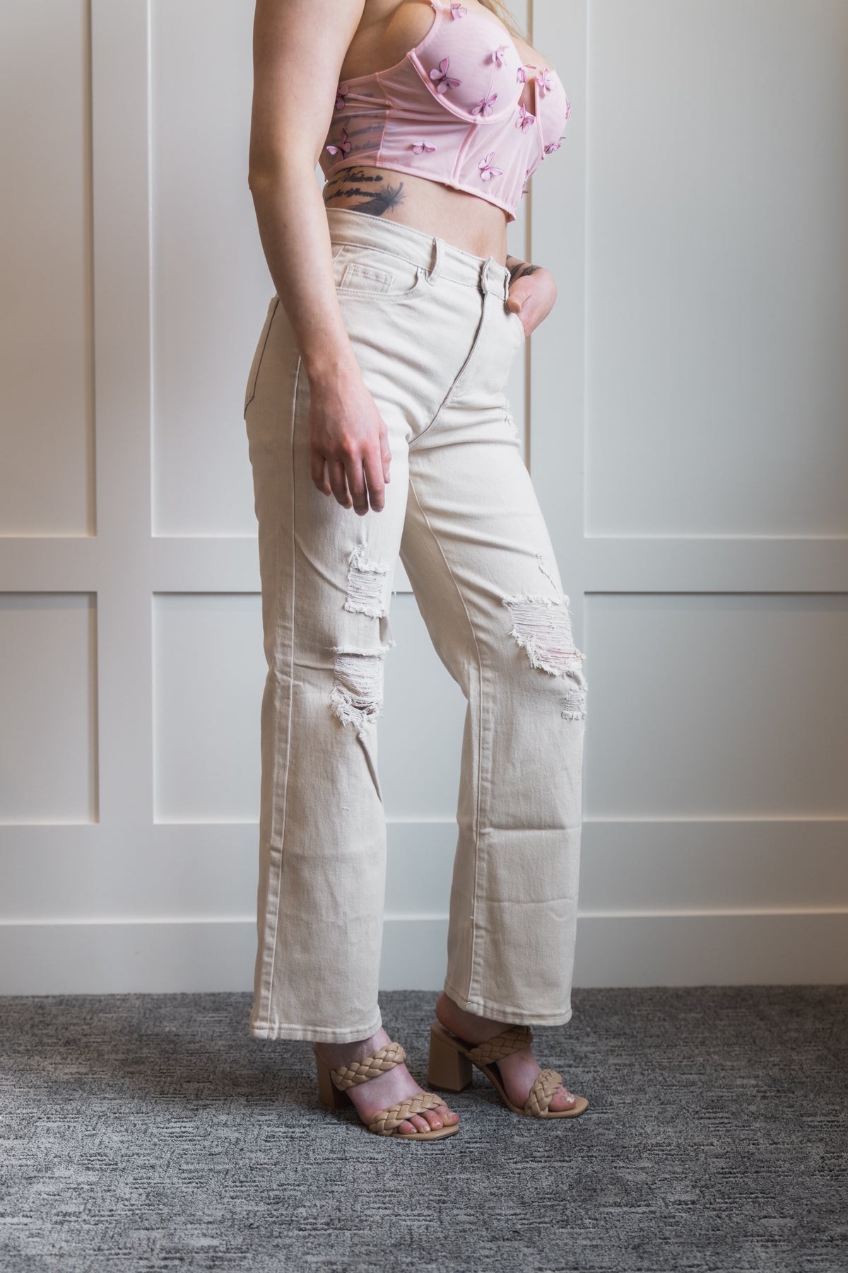 High Waist Ripped Wide-Leg Jeans-  Cello Jeans