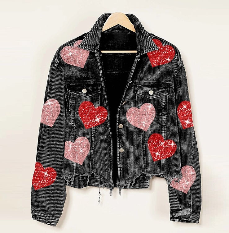 Love Sequins with Loose Corduroy Fleece Jacket- My Store