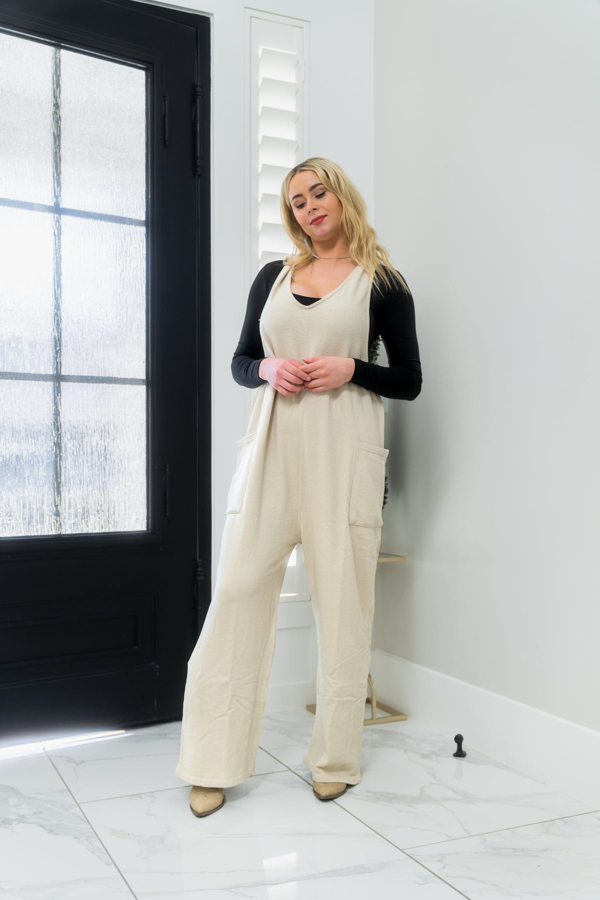 Mineral-Washed Lounge Jumpsuit -Moon B