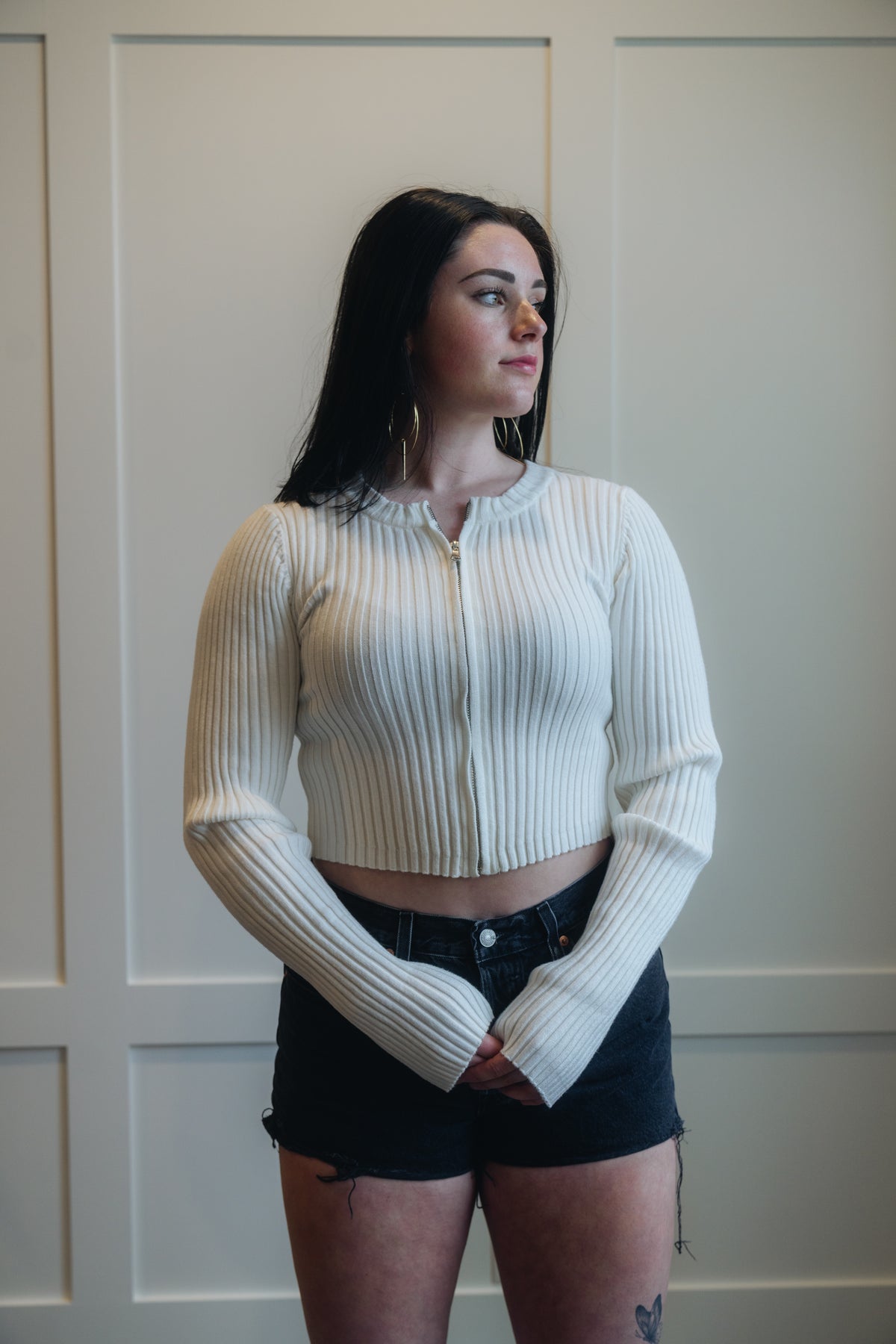 Ribbed Knitted Cardigan with Zipper- My Store