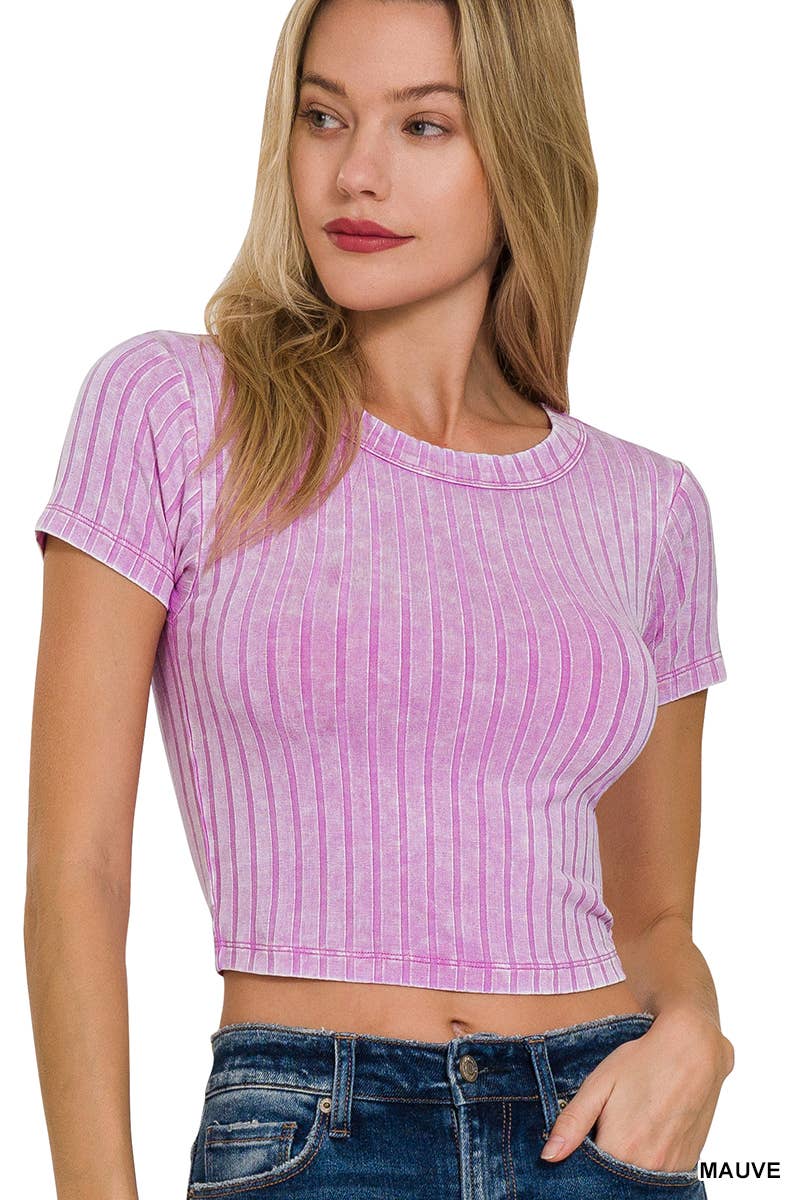 Ribbed Short Sleeve Crop Top - Zenana