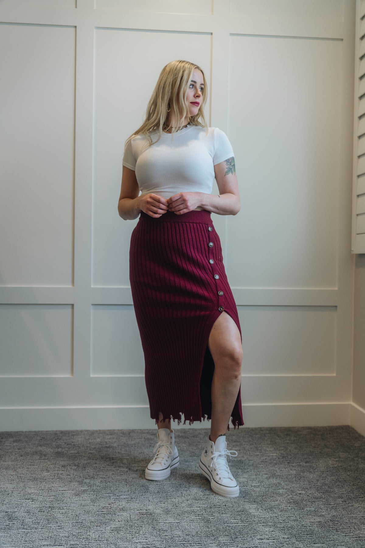 Ribbed Sweater Midi Skirt- My Store