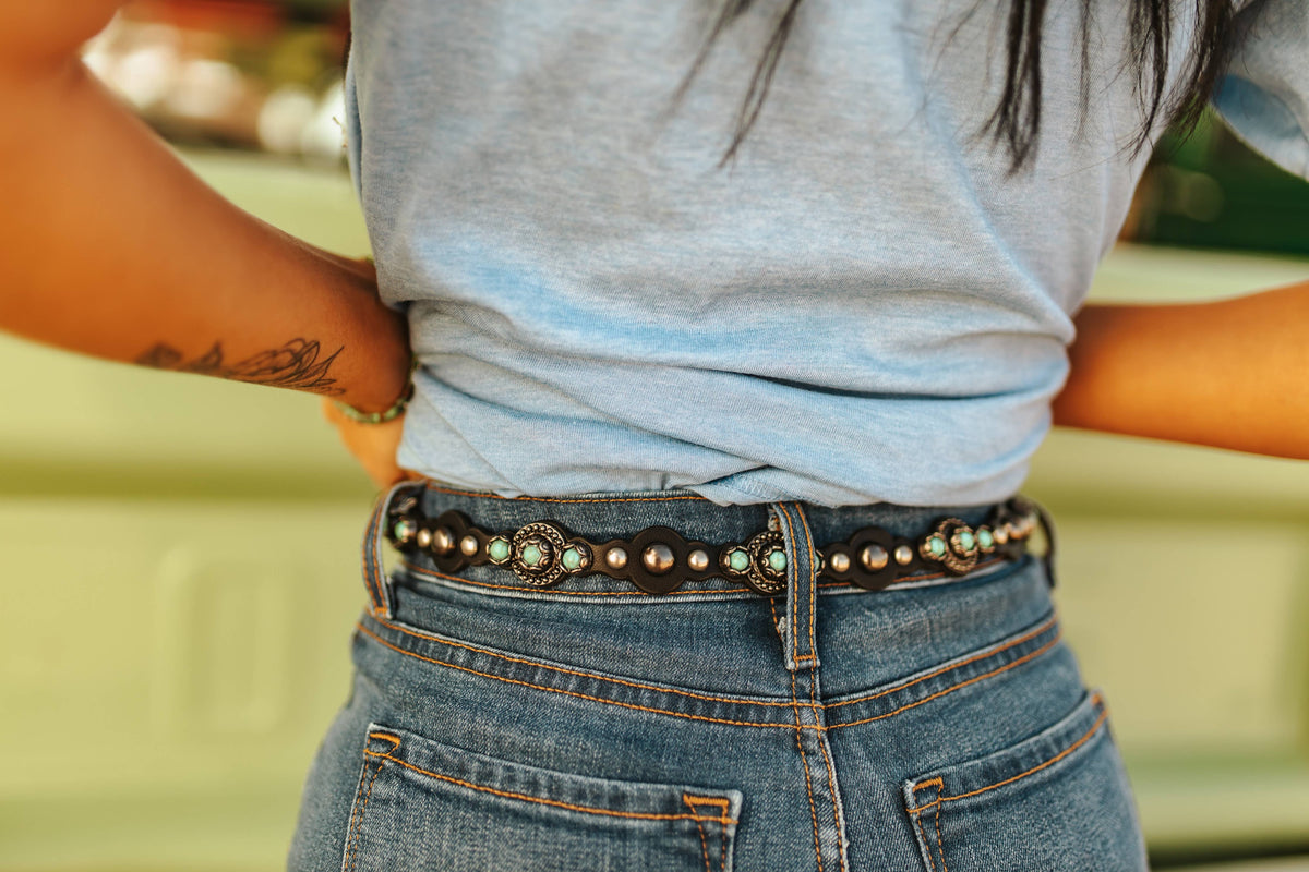 Studded Turquoise Thin Faux Leather Belt Wild Junkie