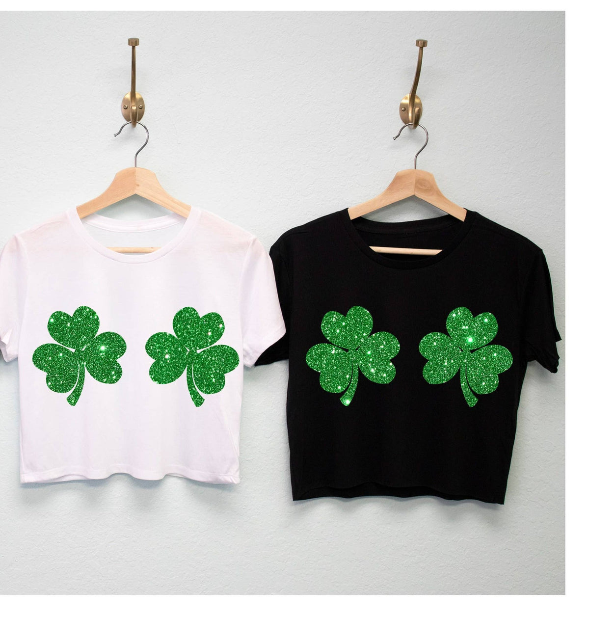 Glitter Shamrocks Bikini St Patrick's Day Shirt Cropped Tee- Nobullwoman Apparel